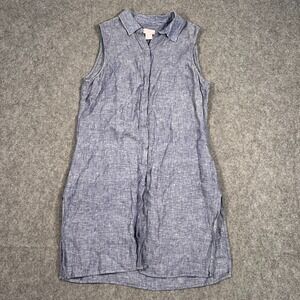 St. Tropez West Blue Chambray Linen Sleeveless Shirt Dress Women's Size Small